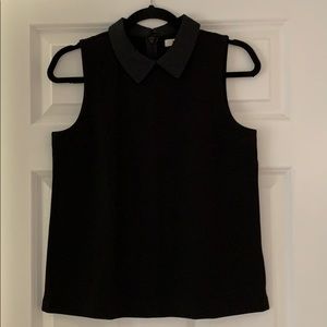 Madewell black sleeveless satin collared top